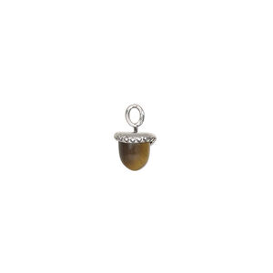 Charm 1pkg1, antiqued sterling silver and tigereye, 6.5mm 3-D acorn.