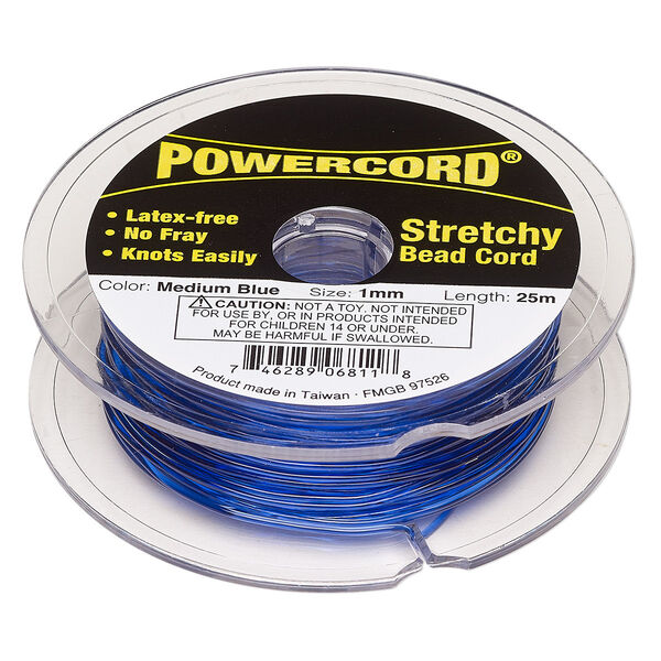 Cord, Powercord®, elastic, medium blue, 1mm, 14-pound test. Sold per 25-meter spool. image number 0