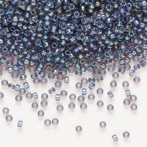 Seed bead, Miyuki, glass, pkg/25g, #11 rocaille, translucent tidal-lined luster crystal clear (RR-3747).