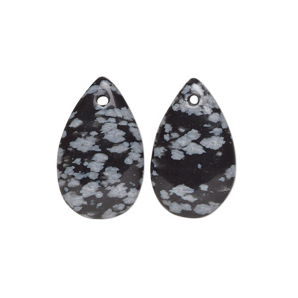 Drop, snowflake obsidian (natural), 20x13mm hand-cut teardrop, B grade, Mohs hardness 6-1/2 to 7. Sold per pkg of 2. image number 0