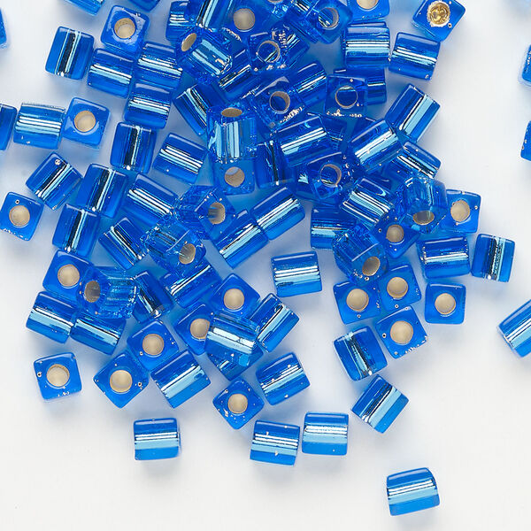 Seed bead, Miyuki, glass, pkg/250g, 3.5-3.7mm square, transparent silver-lined sapphire (SB-19). image number 0
