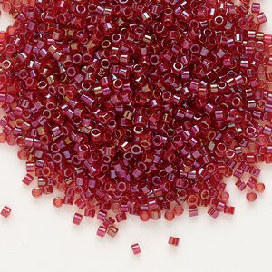 Seed bead, Delica®, glass, pkg/50g, #11 round, translucent red-lined luster red (DB-0295).