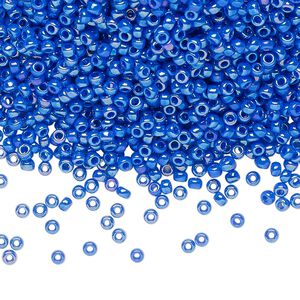 Seed bead, Miyuki, glass, pkg/25g, #11 rocaille, opaque rainbow cyan blue, (RR-483D).