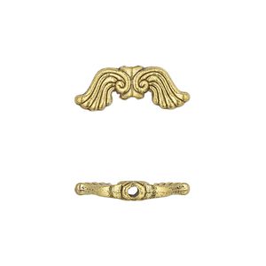 Bead, antique gold-finished "pewter" (zinc-based alloy), 19x7mm double-sided wing. Sold per pkg 10.
