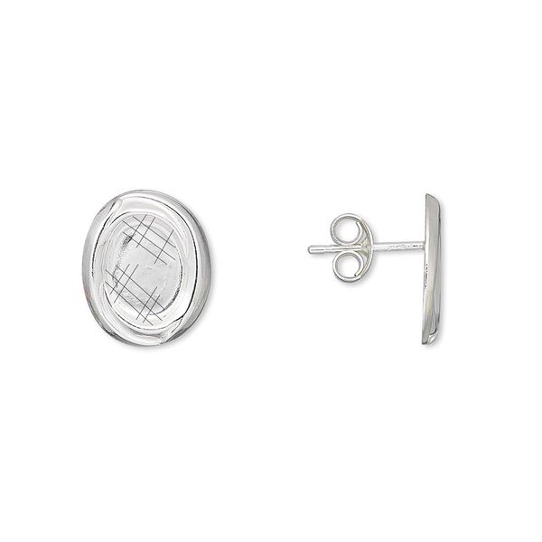 Earstud, sterling silver, 12x10mm oval with 8x6mm oval setting. Sold per pair. image number 0