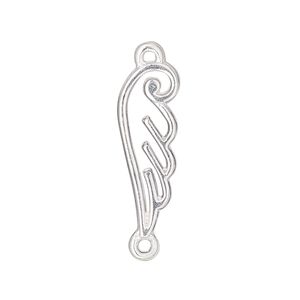 Link, silver-finished "pewter" (zinc-based alloy), 26x9mm single-sided open curved wing. Sold per pkg of 4.