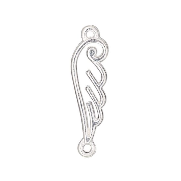 Link, silver-finished "pewter" (zinc-based alloy), 26x9mm single-sided open curved wing. Sold per pkg of 4. image number 0
