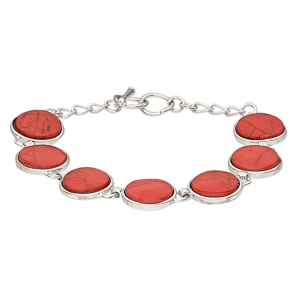 Magnesite / brass / steel 1pkg1, silver-plated round bracelet / 7 inch / toggle clasp / 15mm image number 0