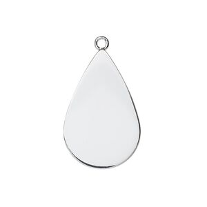 Drop, silver-plated steel, 26x17mm teardrop. Sold per pkg of 10.