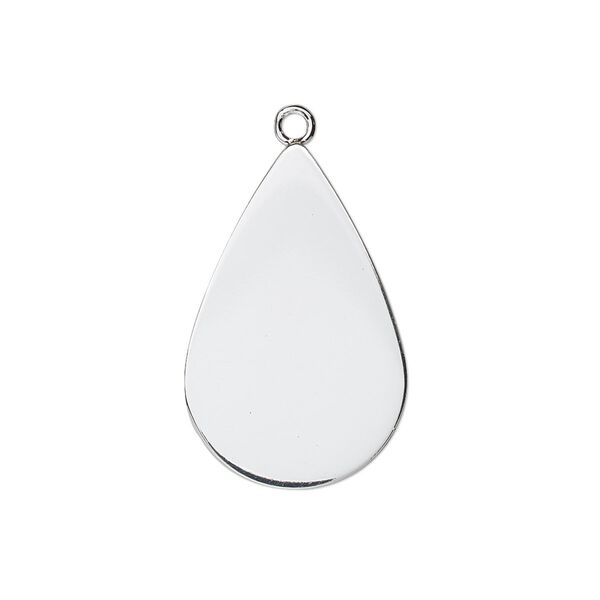 Drop, silver-plated steel, 26x17mm teardrop. Sold per pkg of 10. image number 0