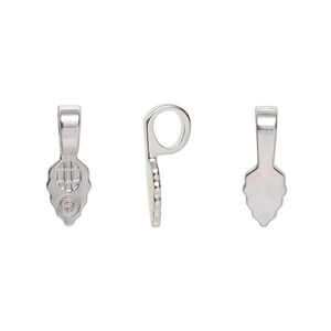 Bail, Aanraku&reg;, glue-on, nickel-plated "pewter" (zinc-based alloy), 16x5.5mm with 9x5.5mm leaf flat base. Sold per pkg of 5.
