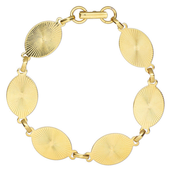 Bracelet, gold-finished steel, 20x15mm oval sunburst, 7-1/2 inches with fold-over clasp. Sold individually. image number 0