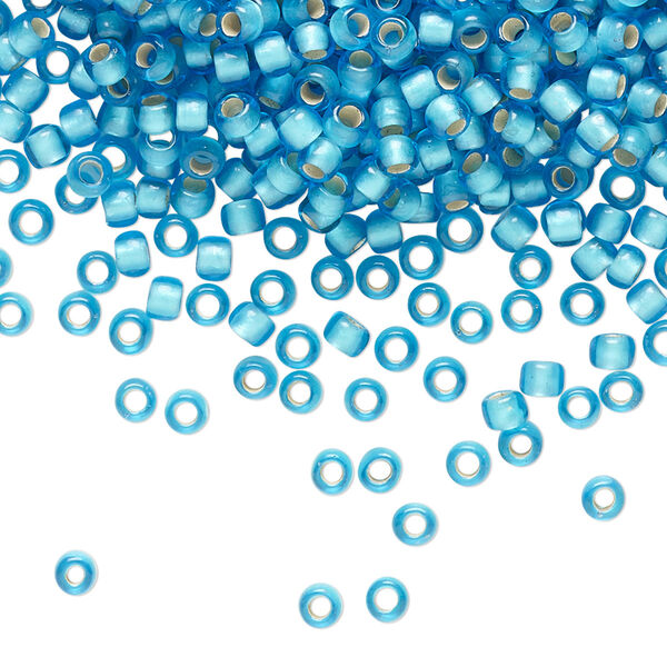 Seed bead, TOHO BEADS®, glass, pkg/250g, #8 round, translucent silver-lined frosted dark aqua (TR-08-23BF). image number 0