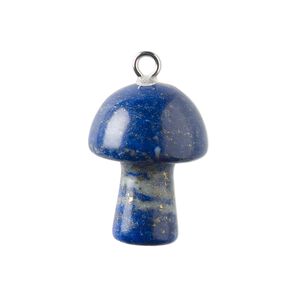 Lapis lazuli / brass 1pkg1, imitation rhodium-plated hand-carved 3D mushroom drop natural 20x15mm