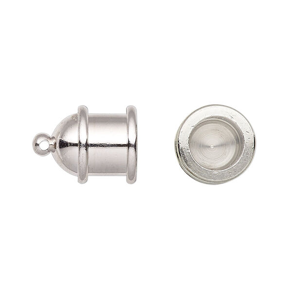 Cord end, TierraCast®, "Maker's" collection, glue-in, rhodium-plated brass, 15.5x11.5mm pagoda, 8mm inside diameter. Sold per pkg of 2. image number 0