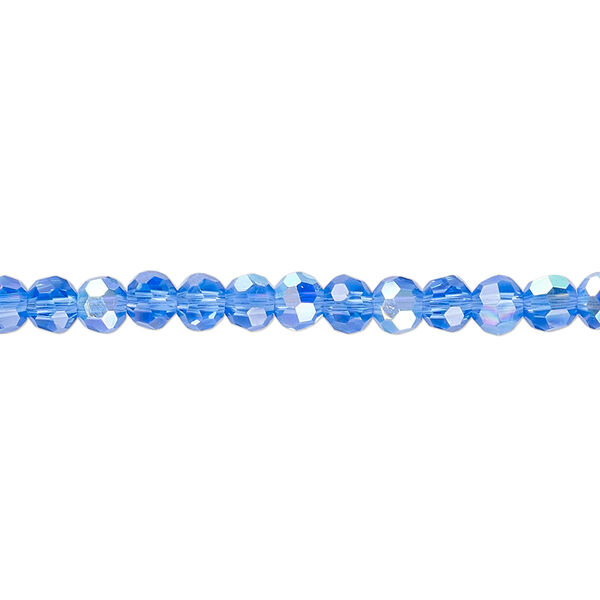 Bead 1pk 32 facets translucent medium blue AB, Celestial Crystal® 4mm round 15.5-16 inch image number 0