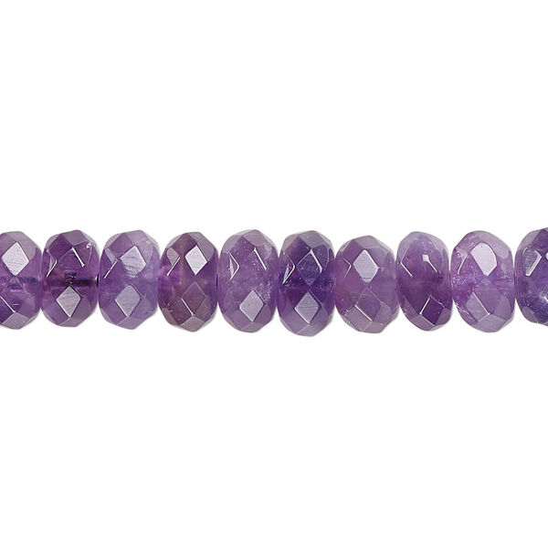 Bead, amethyst (natural), 7x4mm-8x5mm faceted rondelle, B grade, Mohs hardness 7. Sold per 15-1/2" to 16" strand. image number 0