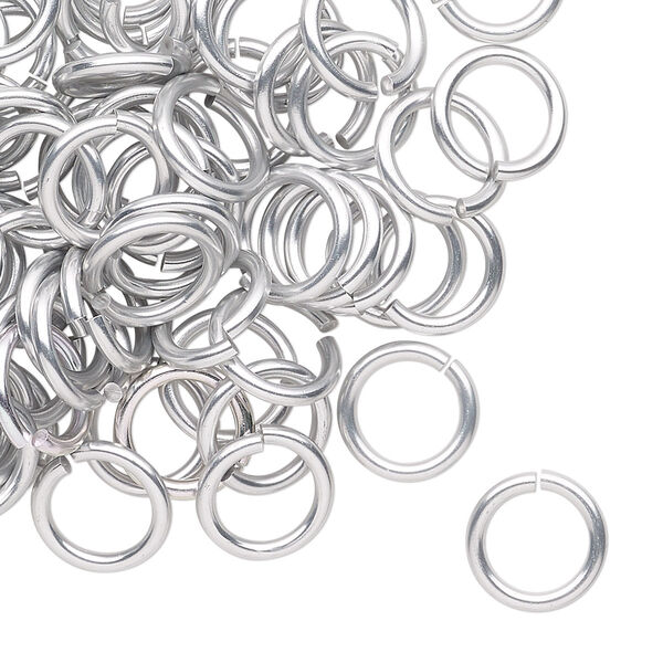 Jump ring, anodized tempered aluminum, silver, 10mm round, 7.2mm inside diameter, 15 gauge. Sold per pkg of 100. image number 0