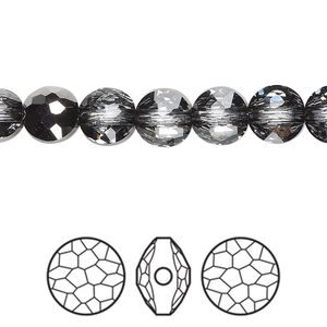 Bead 144pk crystal silver night, Swarovski® 8mm puffed round 5034
