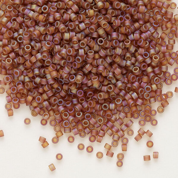 Seed bead, Delica®, glass, pkg/7.5g, #11 round, translucent matte rainbow dark topaz (DB-0853). image number 0