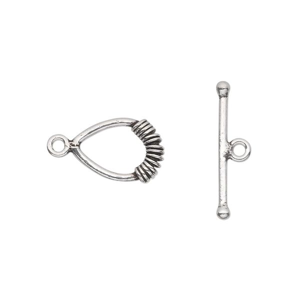 Clasp toggle 1pkg1 sterling silver, 13x10mm coiled teardrop, 1-strand image number 0