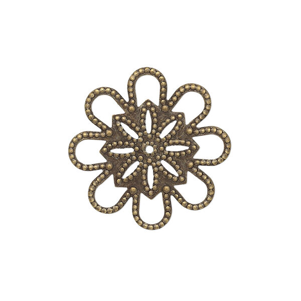 Component, antique gold-plated brass, 22mm single-sided round fancy flower with cutout design. Sold per pkg of 10. image number 0
