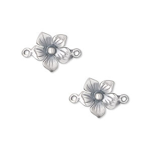 Link, antiqued sterling silver, 11mm 5-petal flower. Sold per pkg of 2.
