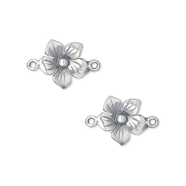 Link, antiqued sterling silver, 11mm 5-petal flower. Sold per pkg of 2. image number 0