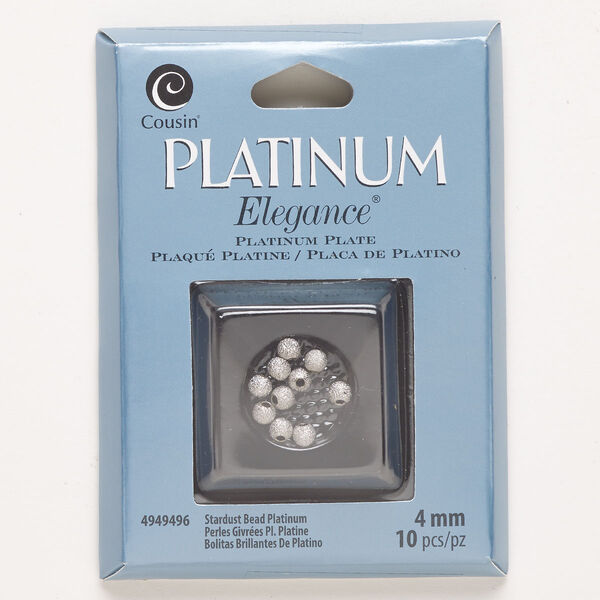 Bead, copper, pkg/10, platinum plate, 4mm stardust round. image number 0