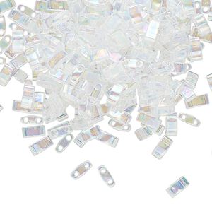 Seed bead, TILA®, glass, pkg/10g, 5x2.3mm half tila rectangle, translucent rainbow crystal clear, (HTL-250).