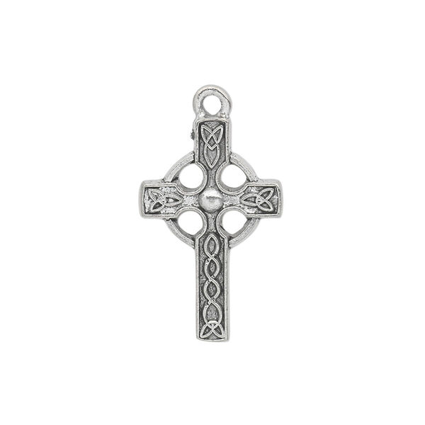 Drop, pewter (tin-based alloy), pkg/1, antiqued, 24x15mm single-sided Celtic cross. image number 0