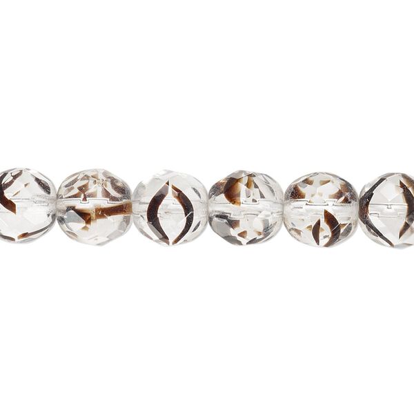 Bead, Czech fire-polished glass, clear / black / brown, 8mm faceted round. Sold per 15-1/2" to 16" strand. image number 0
