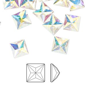 Flat back 2pk crystal AB foil back, Preciosa MAXIMA Czech crystal rhinestone 8x8mm pyramid