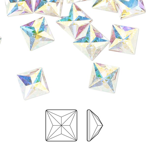 Flat back 2pk crystal AB foil back, Preciosa MAXIMA Czech crystal rhinestone 8x8mm pyramid image number 0