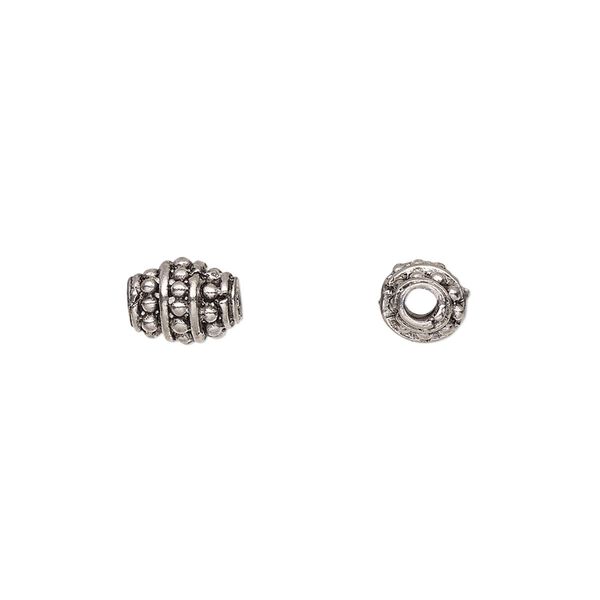 Bead, pewter (tin-based alloy), pkg/1, antiqued, 10x7mm beaded oval. image number 0