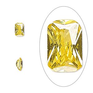 Gem, cubic zirconia, topaz gold, 6x4mm faceted emerald-cut, Mohs hardness 8-1/2. Sold per pkg of 2.