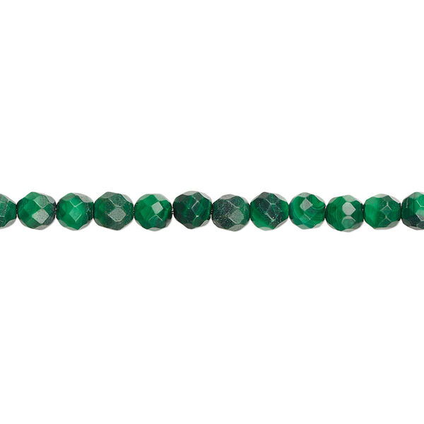 Bead, malachite (natural), 4mm faceted round, B grade, Mohs hardness 3-1/2 to 4. Sold per 8-inch strand, approximately 50 beads. image number 0