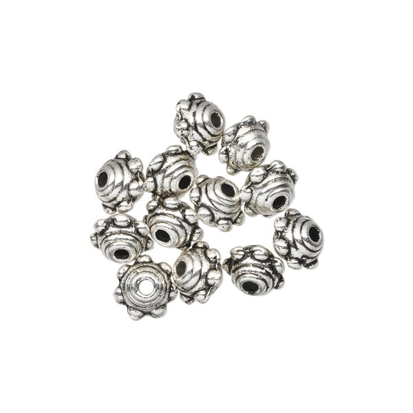 Bead, antiqued "pewter" (zinc-based alloy), 7x5mm studded beaded rondelle. Sold per pkg of 12. image number 0