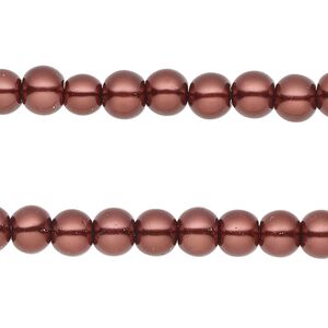 Bead, glass pearl, burgundy, 5-6mm round. Sold per pkg of (2) 15-inch strands, approximately 140 beads.