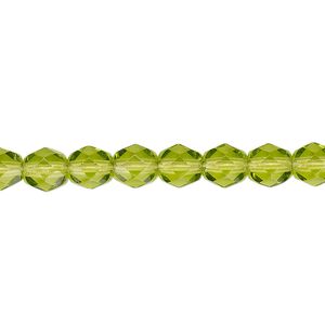 Bead, Czech fire-polished glass, translucent olivine, 6mm faceted round. Sold per pkg of 1,200 (1 mass).