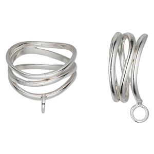 Ring base, sterling silver, 3 curved bands with loop, size 7. Sold individually.