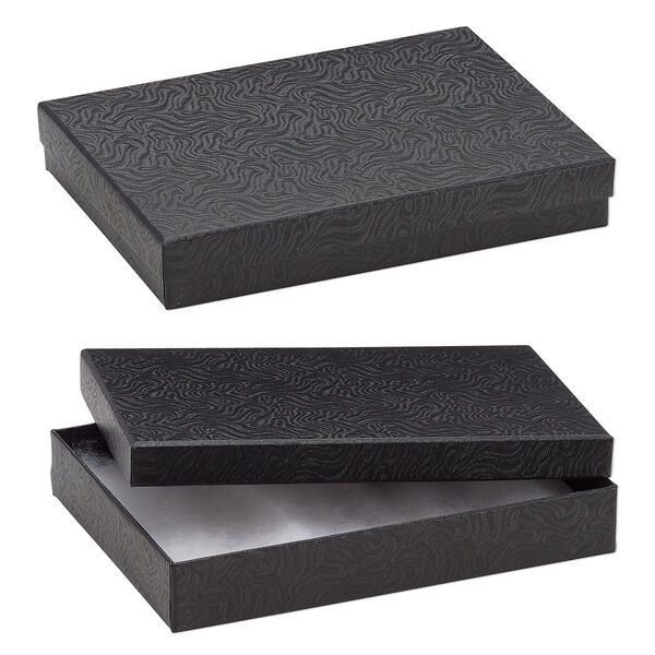 Box, paper, "cotton"-filled, black, 7-1/8 x 5-1/8 x 1-1/8 inch rectangle. Sold per pkg of 10. image number 0