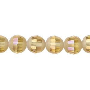 Bead 1pk 96 facets translucent golden champagne AB half-matte, Celestial Crystal® 10mm round 8 inch