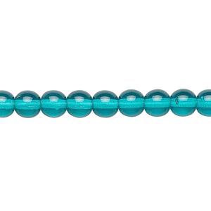Bead, Preciosa, Czech glass druk, transparent dark aqua green, 6mm round. Sold per 15-1/2" to 16" strand.