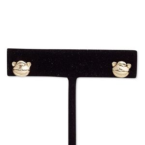 Earring, rose gold-finished brass, 10x8mm monkey head with post. Sold per pair.