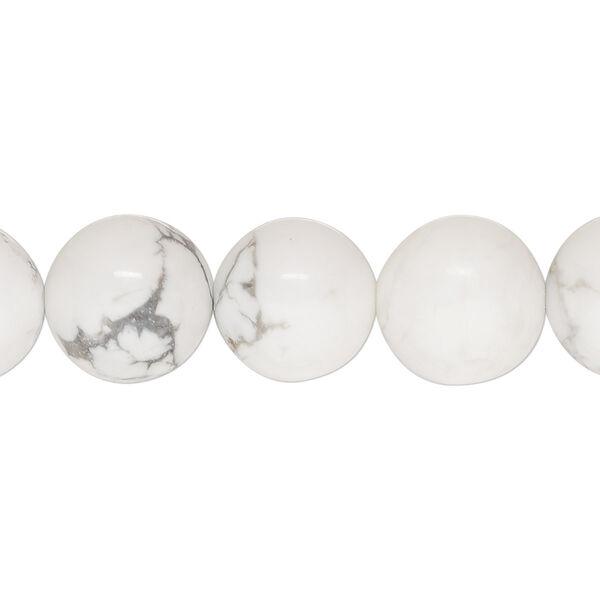 Bead, white howlite (natural), 12mm round, B grade, Mohs hardness 3 to 3-1/2. Sold per 15-1/2" to 16" strand. image number 0