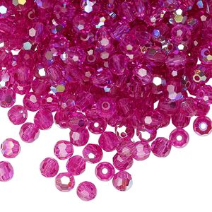 Bead 144pk fuchsia AB, Preciosa Czech crystal 4mm round