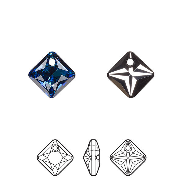 Drop 2pk crystal Bermuda blue P, Crystal Passions® 11.5mm pendant princess cut 6431 image number 0