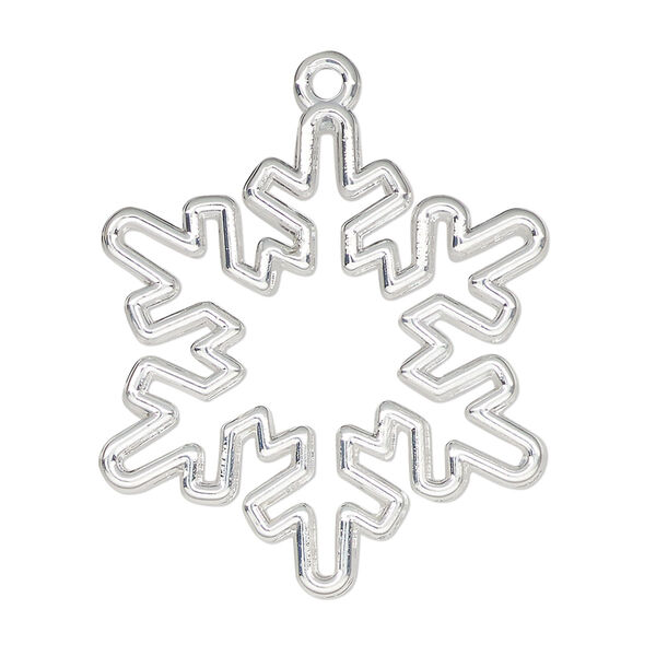 Component, resin frame, silver-finished "pewter" (zinc-based alloy), 33x30mm open snowflake. Sold per pkg of 2. image number 0
