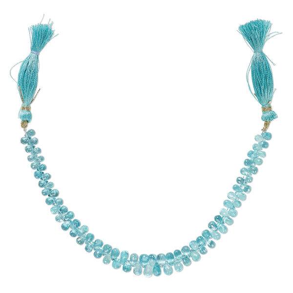 Bead, apatite (natural), 6x4mm-7x5mm graduated hand-cut faceted briolette, B+ grade, Mohs hardness 5. Sold per 8-inch strand, approximately 80 beads. image number 0